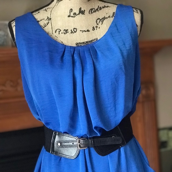 City Studio Blue Belted Dress - Picture 2 of 6